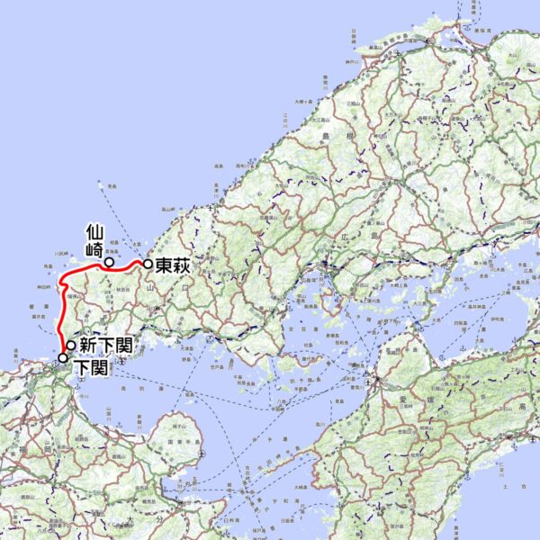 JR西日本の観光列車「○○のはなし」運転区間（国土地理院の地図を元に作成）