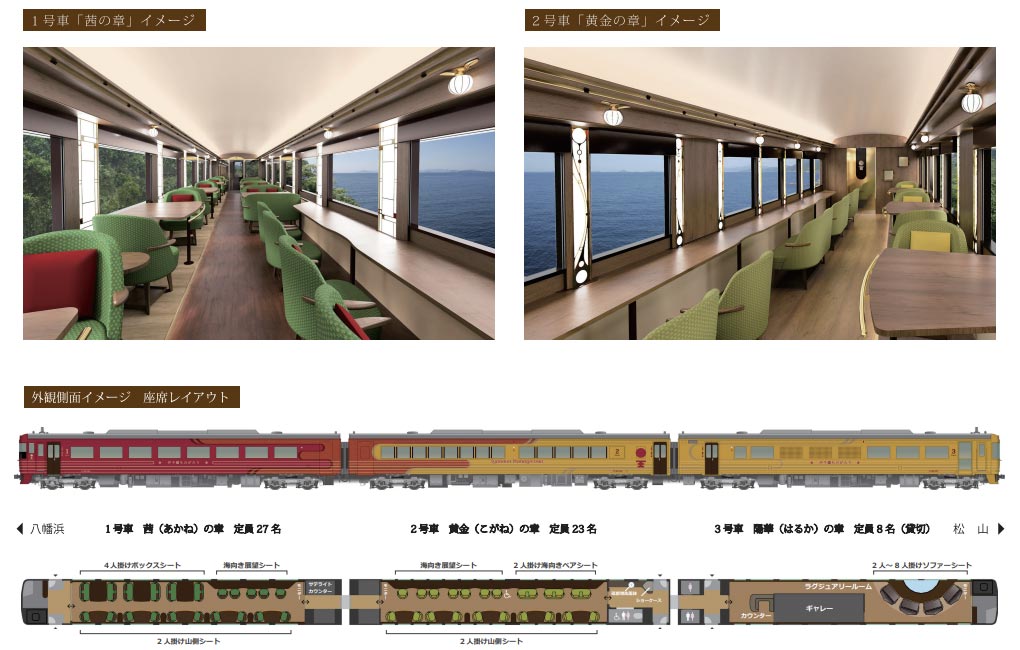 JR四国の新しい観光列車「伊予灘ものがたり」内装イメージ(JR四国公式サイトより引用)