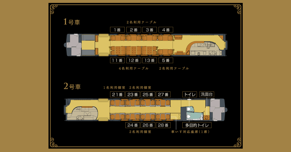 JR九州の観光列車「或る列車」のシートマップ（JR九州公式サイトより引用）