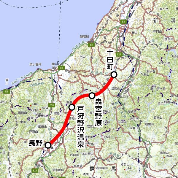 JR東日本の観光列車「おいこっと」運転区間（国土地理院の地図を元に作成）