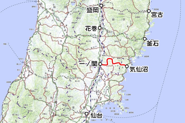 JR東日本の観光列車「POKÉMON with YOU トレイン」運転区間（地理院地図を元に作成）