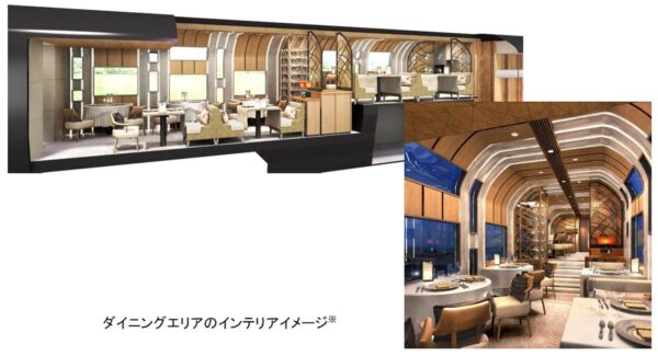 JR東日本の観光列車「TRAIN SUITE 四季島」の「DINING しきしま」イメージ（JR東日本ニュースリリースより）