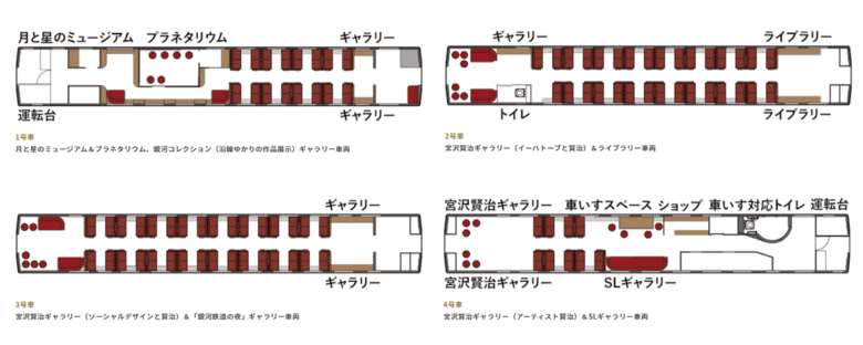 JR東日本の観光列車「SL銀河」シートマップ（JR東日本公式サイトより引用）