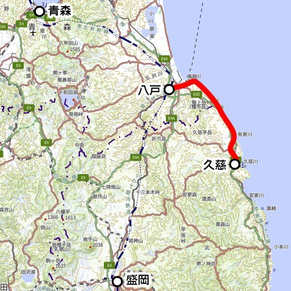 JR東日本の観光列車「TOHOKU EMOTION」運転区間（国土地理院の地図を元に作成）