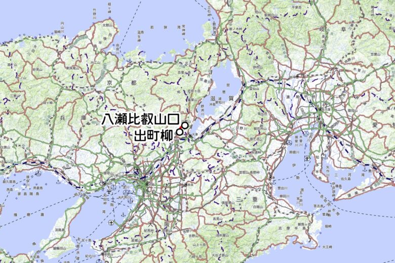 叡山電車の観光列車「ひえい」運転区間（地理院地図を元に作成）