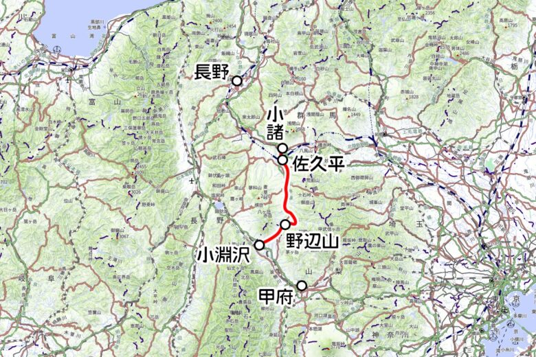 JR東日本の観光列車「HIGH RAIL 1375」運転区間（地理院地図を元に作成）