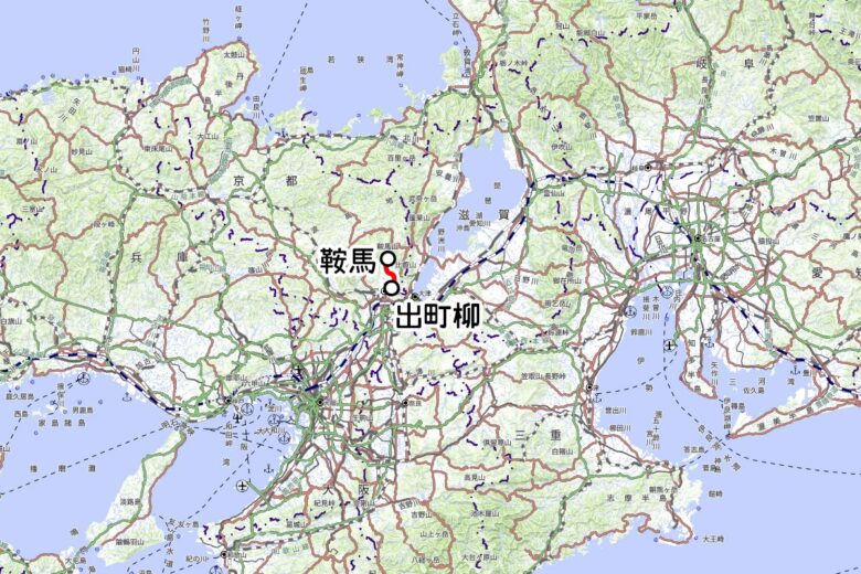 叡山電車の観光列車「きらら」運転区間（地理院地図を元に作成）
