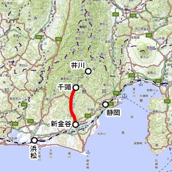 大井川鐵道の観光列車「SLかわね路号」運転区間（国土地理院の地図を元に作成）