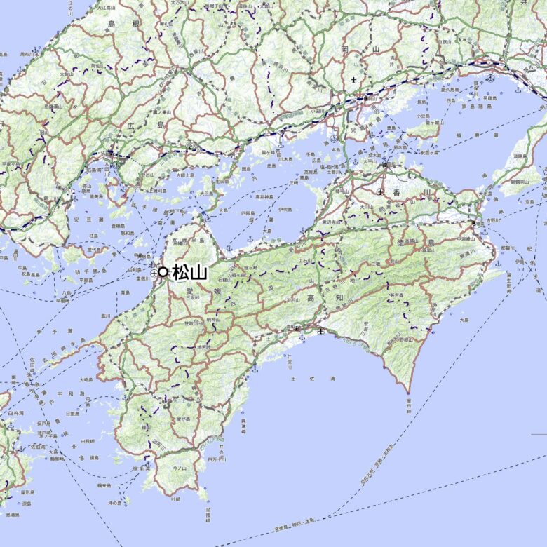 伊予鉄道の観光列車「坊っちゃん列車」運転区間（国土地理院の地図を元に作成）