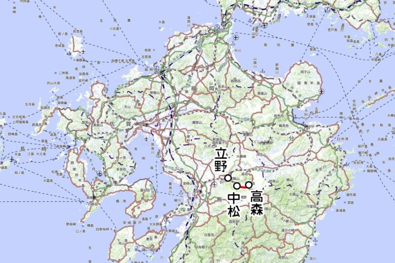 南阿蘇鉄道の観光列車「ゆうすげ号」運転区間（国土地理院の地図を元に作成）