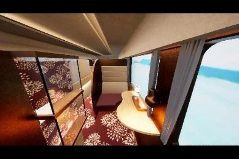 JR西日本が導入する新観光列車の車内（JR西日本ニュースリリースより）