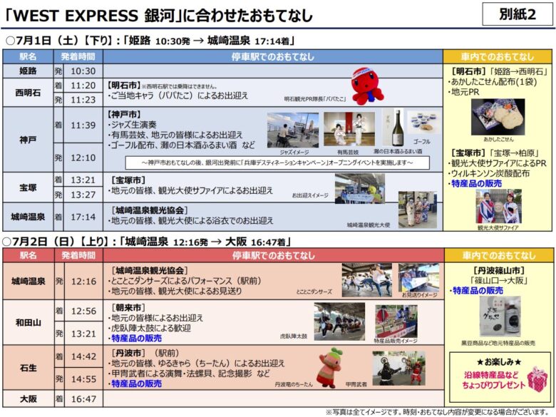 兵庫DCで運転される「WEST EXPRESS 銀河」のおもてなし（画像：JRグループ）