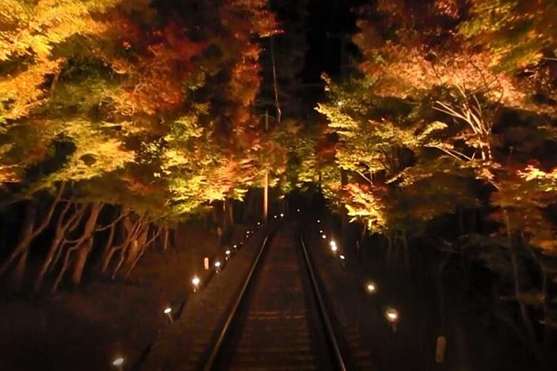 「紅葉ライトアップ特別列車」イメージ（画像：叡山電鉄）
