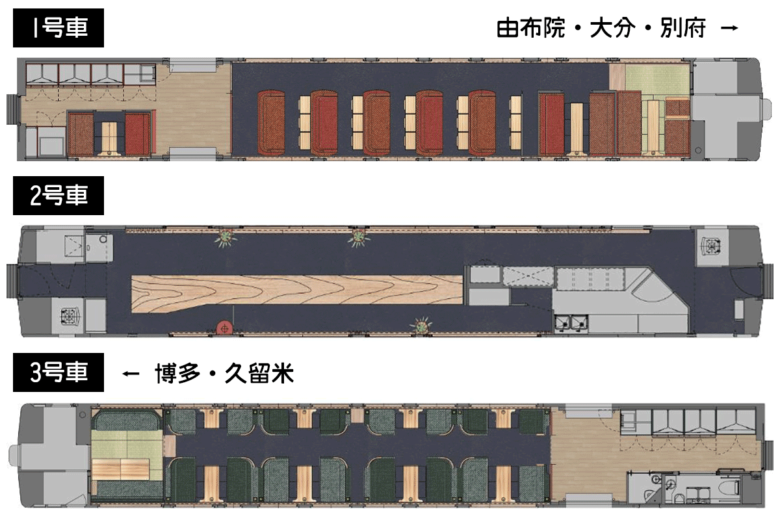 JR九州の観光列車「かんぱち・いちろく」シートマップ（画像：JR九州）