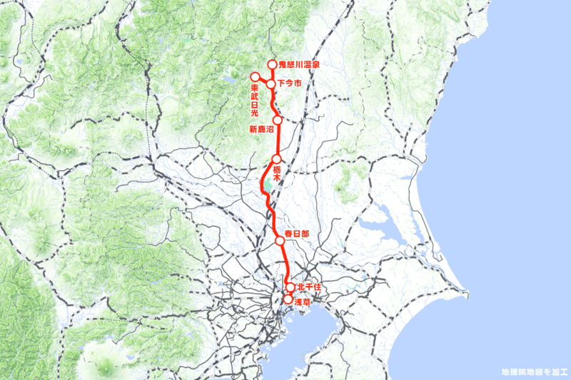 東武鉄道の観光特急「スペーシア X」運行区間