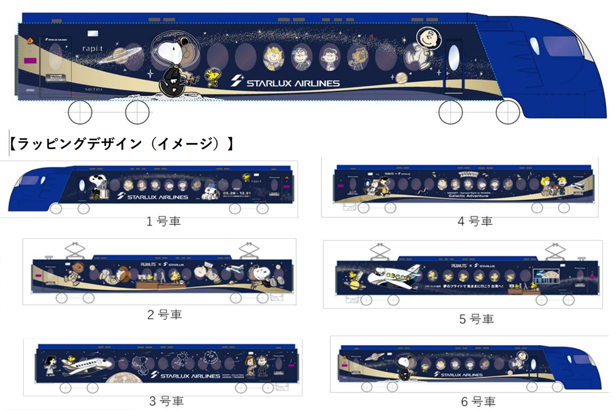 「PEANUTS x STARLUX ラッピングラピート」イメージ（画像：南海電鉄）