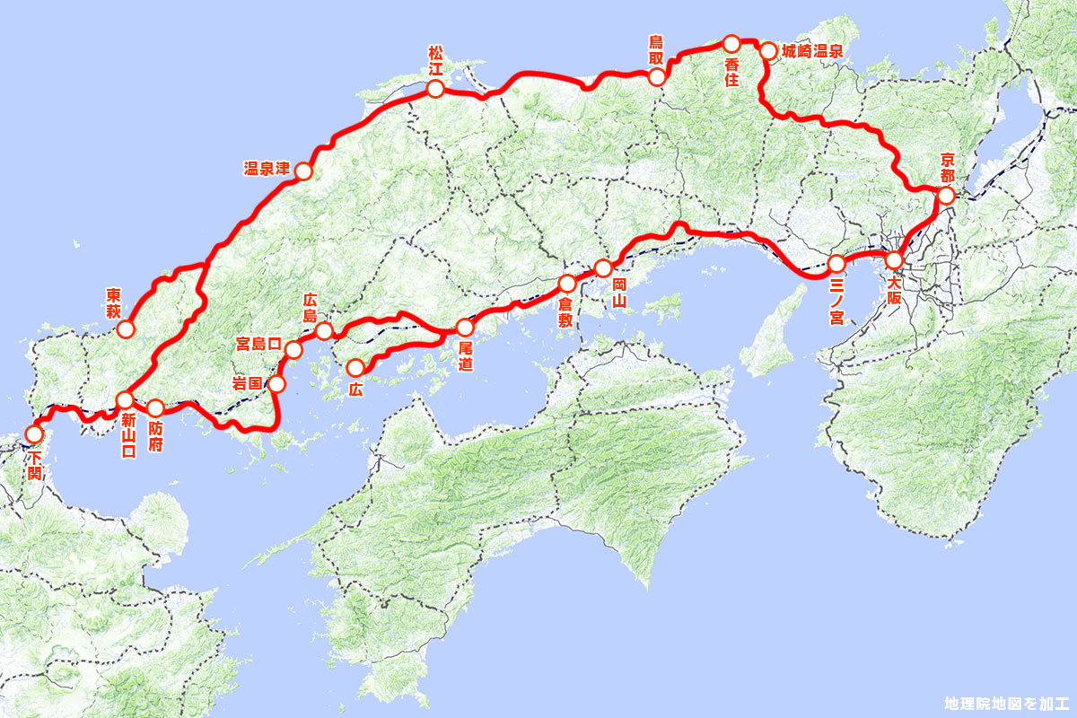 JR西日本の豪華寝台列車「TWILIGHT EXPRESS 瑞風」運行区間