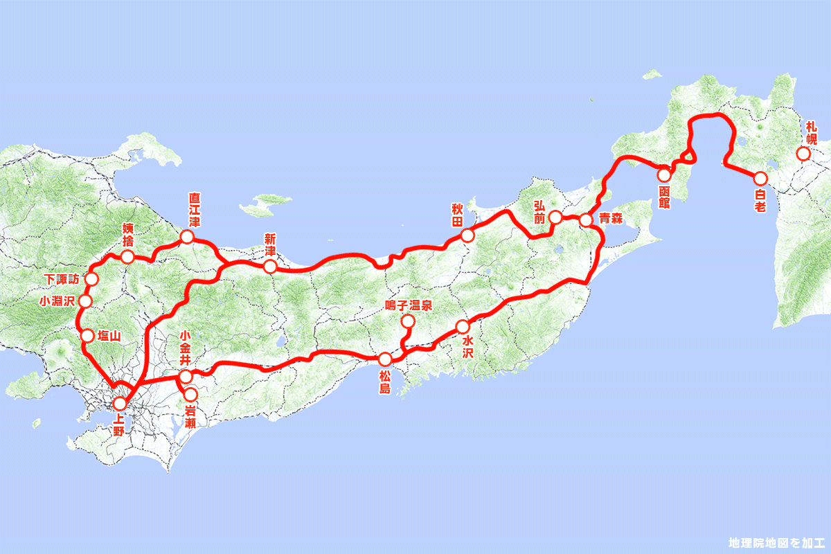 JR東日本の豪華寝台列車「TRAIN SUITE 四季島」運行区間