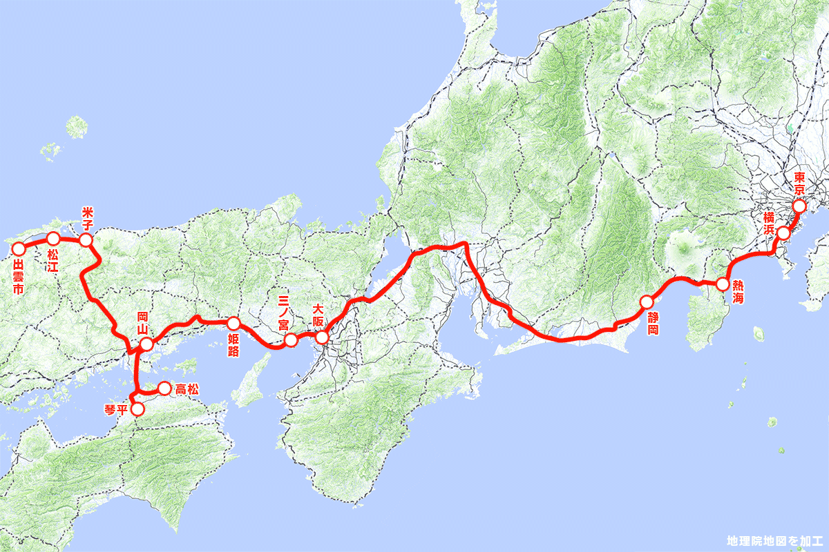 寝台列車「サンライズ出雲・瀬戸」運行区間