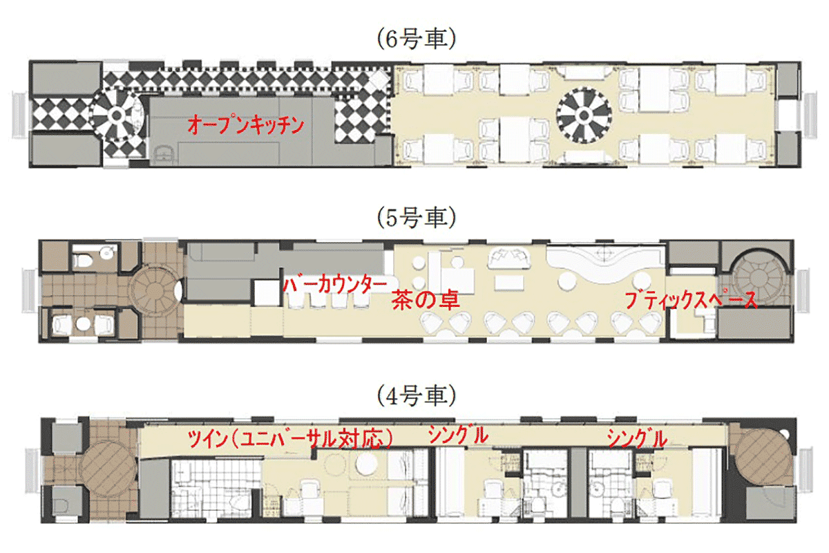 豪華寝台列車「TWILIGHT EXPRESS 瑞風」編成表(画像:JR西日本)