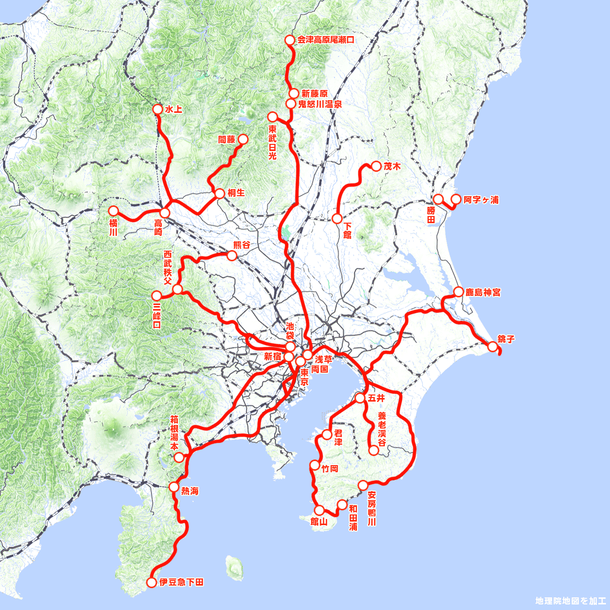 「関東の観光列車」運行区間一覧