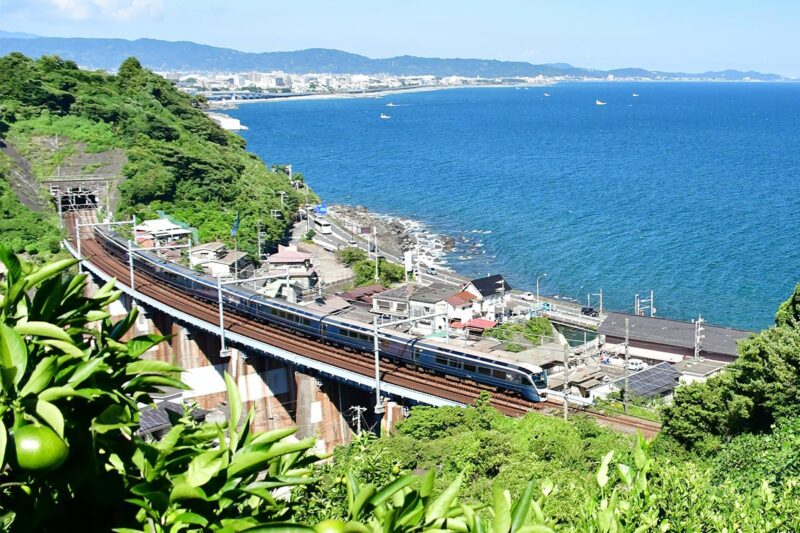 相模湾と観光列車「サフィール踊り子」