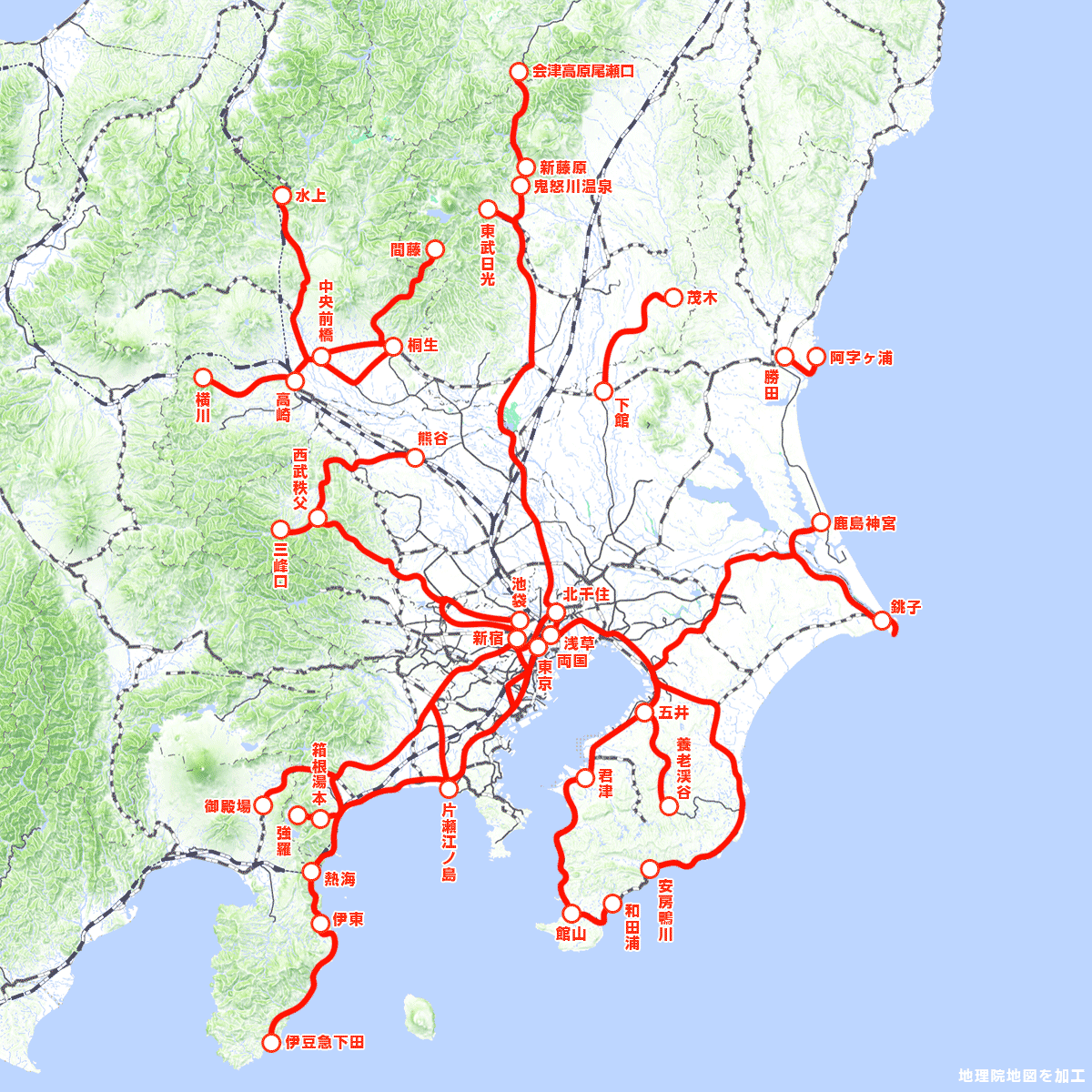 「関東の観光列車」運行区間一覧