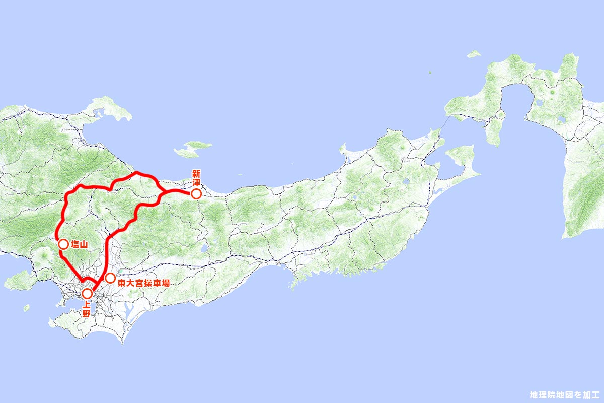 「TRAIN SUITE 四季島」1泊2日コース(山梨)運行ルート