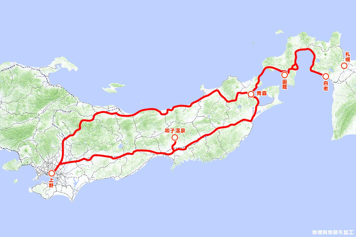 「TRAIN SUITE 四季島」3泊4日コース運行ルート