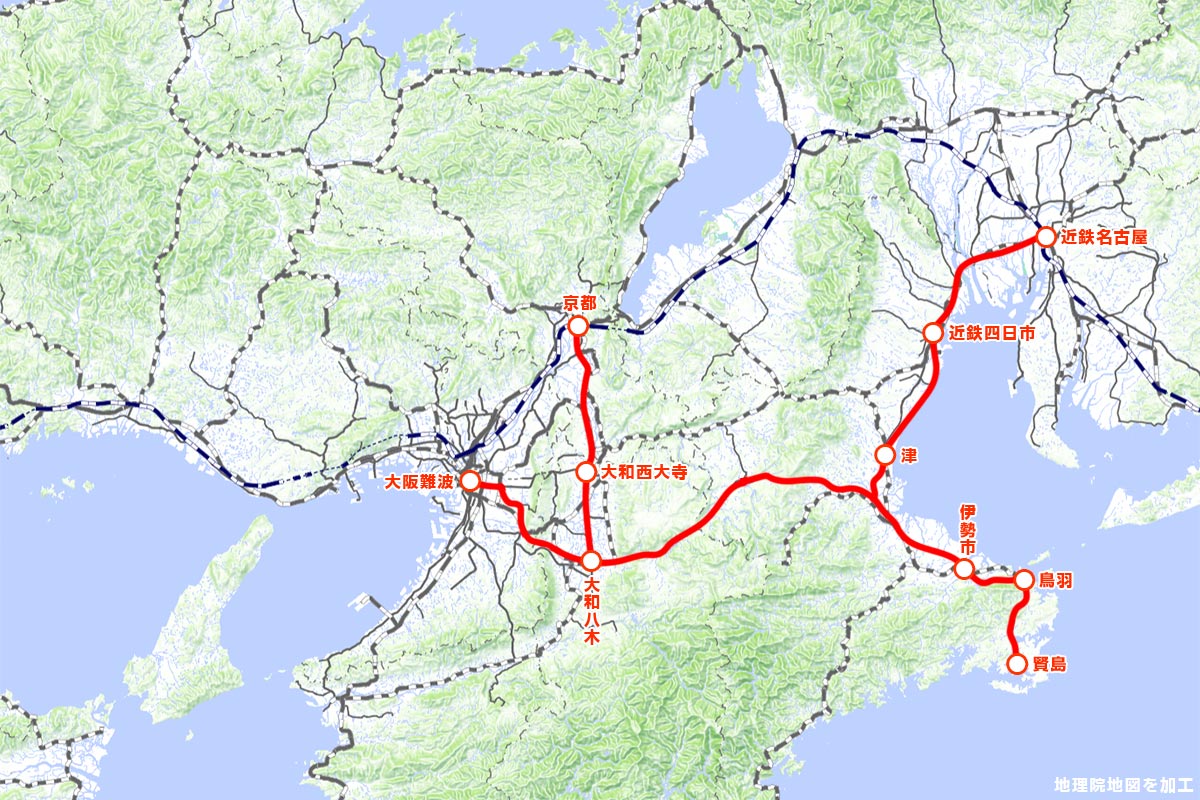 近鉄の観光特急「しまかぜ」運行区間